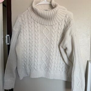 Elegant Cable Knit Turtleneck Sweater - White